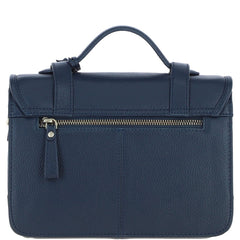 Womens Navy Leather Classic Vintage Satchel Style Bag & Detachable Shoulder Strap