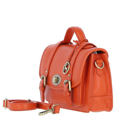 Womens Orange Leather Classic Vintage Satchel Style Bag & Detachable Shoulder Strap