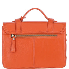 Womens Orange Leather Classic Vintage Satchel Style Bag & Detachable Shoulder Strap