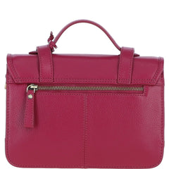 Womens Raspberry Leather Classic Vintage Satchel Style Bag & Detachable Shoulder Strap