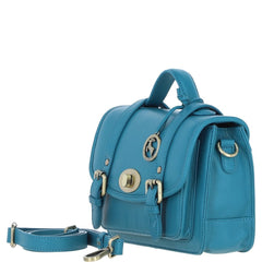 Womens Turquoise Leather Classic Vintage Satchel Style Bag & Detachable Shoulder Strap
