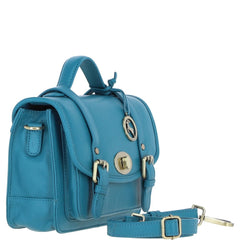 Womens Turquoise Leather Classic Vintage Satchel Style Bag & Detachable Shoulder Strap