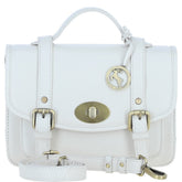 Womens White Leather Classic Vintage Satchel Style Bag & Detachable Shoulder Strap
