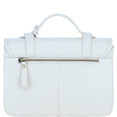 Womens White Leather Classic Vintage Satchel Style Bag & Detachable Shoulder Strap