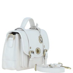 Womens White Leather Classic Vintage Satchel Style Bag & Detachable Shoulder Strap