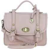 Womens Small Beige Leather Classic Vintage Satchel Style Handbag & Detachable Shoulder Strap