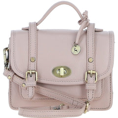 Womens Small Beige Leather Classic Vintage Satchel Style Handbag & Detachable Shoulder Strap