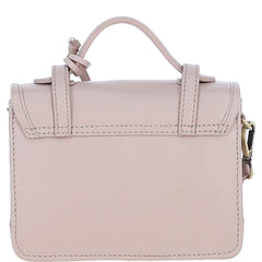 Womens Small Beige Leather Classic Vintage Satchel Style Handbag & Detachable Shoulder Strap