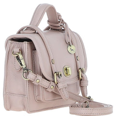 Womens Small Beige Leather Classic Vintage Satchel Style Handbag & Detachable Shoulder Strap