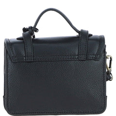 Womens Small Black Leather Classic Vintage Satchel Style Handbag & Detachable Shoulder Strap