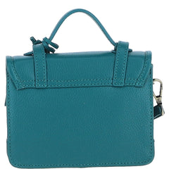 Womens Small Teal Leather Classic Vintage Satchel Style Handbag & Detachable Shoulder Strap