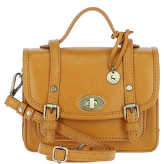 Womens Small Mustard Yellow Leather Classic Vintage Satchel Style Handbag & Detachable Shoulder Strap