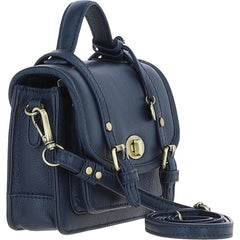 Womens Small Navy Leather Classic Vintage Satchel Style Handbag & Detachable Shoulder Strap