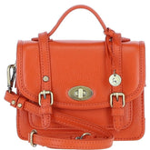 Womens Small Orange Leather Classic Vintage Satchel Style Handbag & Detachable Shoulder Strap