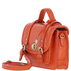 Womens Small Orange Leather Classic Vintage Satchel Style Handbag & Detachable Shoulder Strap