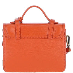 Womens Small Orange Leather Classic Vintage Satchel Style Handbag & Detachable Shoulder Strap