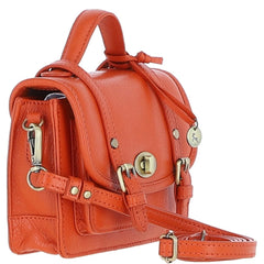 Womens Small Orange Leather Classic Vintage Satchel Style Handbag & Detachable Shoulder Strap