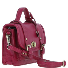 Womens Small Raspberry Leather Classic Vintage Satchel Style Handbag & Detachable Shoulder Strap