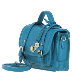 Womens Small Turquoise Leather Classic Vintage Satchel Style Handbag & Detachable Shoulder Strap