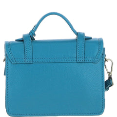 Womens Small Turquoise Leather Classic Vintage Satchel Style Handbag & Detachable Shoulder Strap
