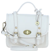Womens Small White Leather Classic Vintage Satchel Style Handbag & Detachable Shoulder Strap