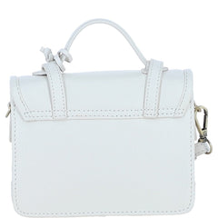 Womens Small White Leather Classic Vintage Satchel Style Handbag & Detachable Shoulder Strap