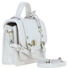 Womens Small White Leather Classic Vintage Satchel Style Handbag & Detachable Shoulder Strap