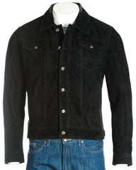 Men's Black Denim Shirt Style Suede Jacket: Antonio