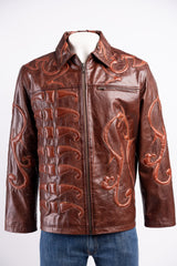 Mens Deep Hand Stitched Embossed Leather Jacket: Jasper