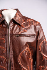 Mens Deep Hand Stitched Embossed Leather Jacket: Jasper