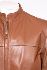 Men's Cognac Simple Leather Jacket: Davide