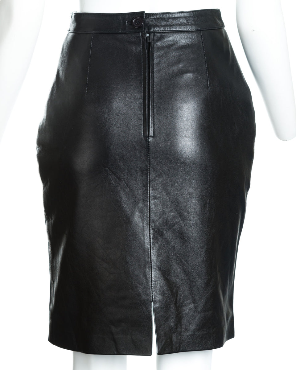 Black leather skirt with zipper store