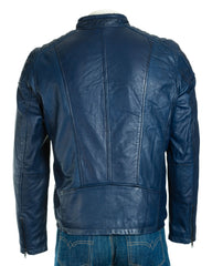 Men's Blue Biker Style Leather Jacket: Calvino