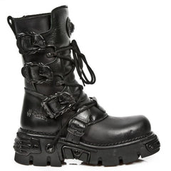 NEW ROCK - M-391-S18 Black Mid Calf Lace Up Boots