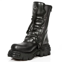 NEW ROCK - M-391-S18 Black Mid Calf Lace Up Boots