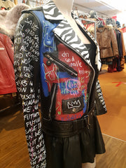 Ladies One Off Hand Painted Punk God Save The Queen Leather Biker Jacket