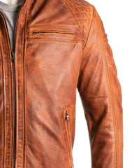Men's Antique Cognac Diamond Shoulder Biker Style Leather Jacket: Geronimo