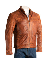 Men's Antique Cognac Diamond Shoulder Biker Style Leather Jacket: Geronimo