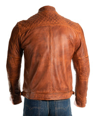 Men's Antique Cognac Diamond Shoulder Biker Style Leather Jacket: Geronimo