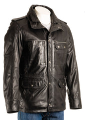 Men's Black Double-Collared Leather Coat: Pasquale
