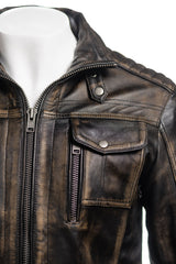 Men's Antique Black Vintage Biker Style Leather Jacket - Dominico