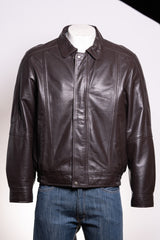 Men's Dark Brown Simple Blouson Style Leather Jacket with Elasticated Waist: Giuliano