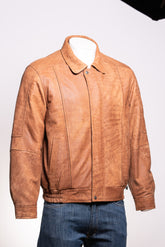 Men's Tan Simple Blouson Style Nubuck Jacket with Elasticated Waist: Giuliano