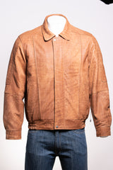 Men's Tan Simple Blouson Style Nubuck Jacket with Elasticated Waist: Giuliano