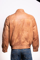 Men's Tan Simple Blouson Style Nubuck Jacket with Elasticated Waist: Giuliano