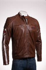 Men's Cognac Retro Quilted Shoulder Leather Racer Jacket: Andre