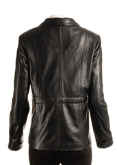 Ladies Plus Size Black Hip Length Toggle Waist Leather Jacket: Berta