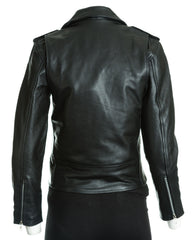 Women's Black Classic Brando Biker Style Cow Hide Leather Jacket: Gemma