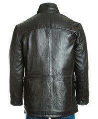 Men's Dark Brown Leather Coat With Shoulder Panel Stitch Detail: Enrico
