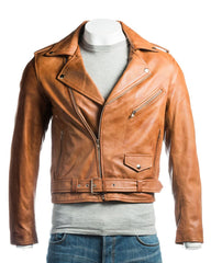 Men's Antique Tan Classic Brando Biker Nappa Leather Jacket: Santo